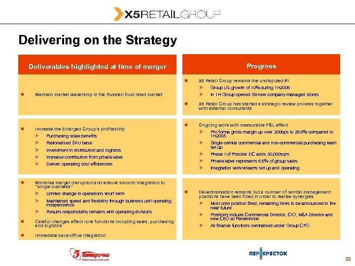 Delivering on the Strategy Progress Deliverables highlighted at time of merger n n X