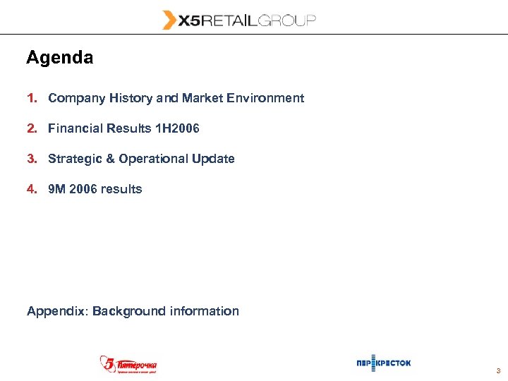 Agenda 1. Company History and Market Environment 2. Financial Results 1 H 2006 3.