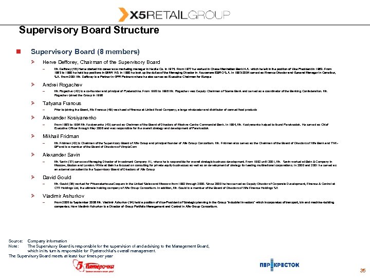 Supervisory Board Structure n Supervisory Board (8 members) Ø Herve Defforey, Chairman of the