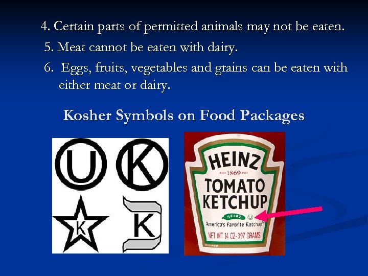 4. Certain parts of permitted animals may not be eaten. 5. Meat cannot be