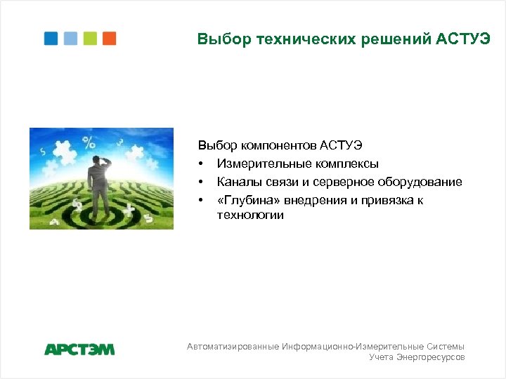 Выбор технических решений АСТУЭ Выбор компонентов АСТУЭ • Измерительные комплексы • Каналы связи и