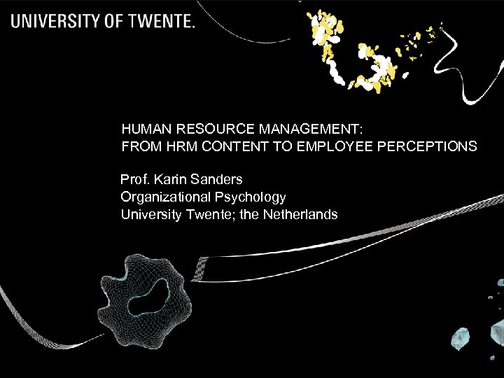 HUMAN RESOURCE MANAGEMENT: FROM HRM CONTENT TO EMPLOYEE PERCEPTIONS Prof. Karin Sanders Organizational Psychology