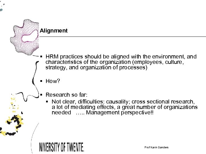 Alignment § HRM practices should be aligned with the environment, and characteristics of the