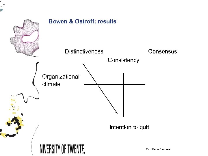 Bowen & Ostroff: results Distinctiveness Consensus Consistency Organizational climate Intention to quit Karin Sanders