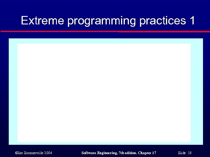 Extreme programming practices 1 ©Ian Sommerville 2004 Software Engineering, 7 th edition. Chapter 17
