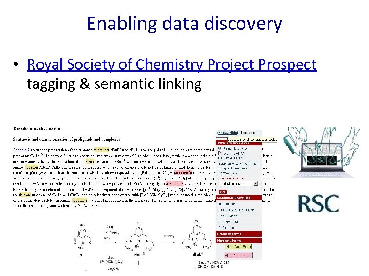 Enabling data discovery • Royal Society of Chemistry Project Prospect tagging & semantic linking