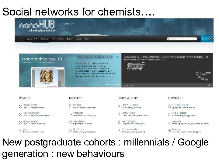 Social networks for chemists…. New postgraduate cohorts : millennials / Google generation : new