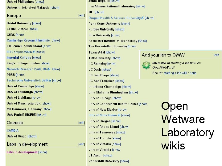 Open Wetware Laboratory wikis 