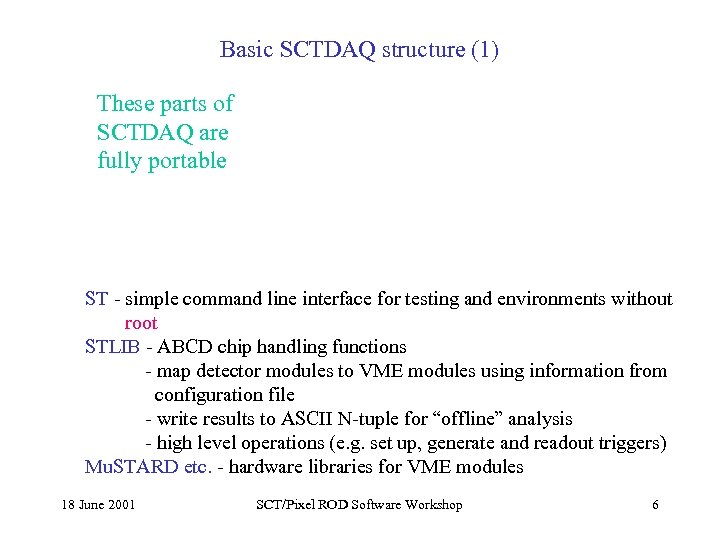 Basic SCTDAQ structure (1) These parts of SCTDAQ are fully portable ST - simple