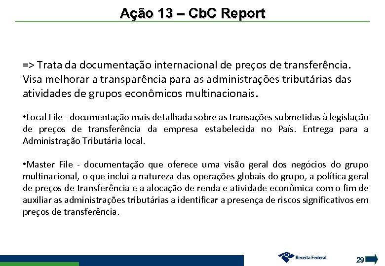 Ação 13 – Cb. C Report - Relatórios finais - 2015 BEPS => Trata