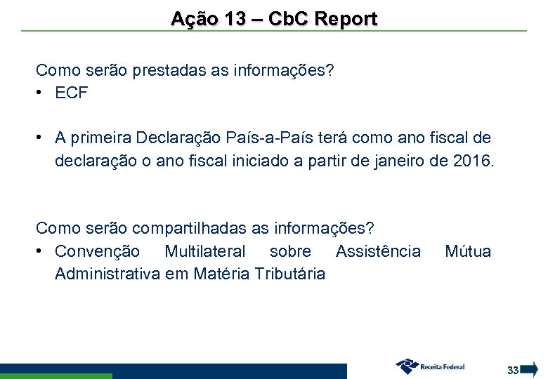 Ação 13 – Cb. C Report - Relatórios finais - 2015 BEPS Como serão