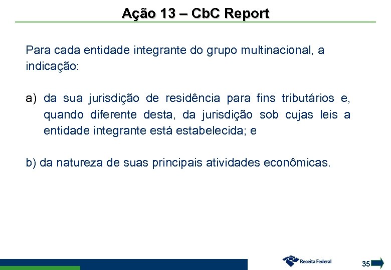 Ação 13 – Cb. C Report - Relatórios finais - 2015 BEPS Para cada