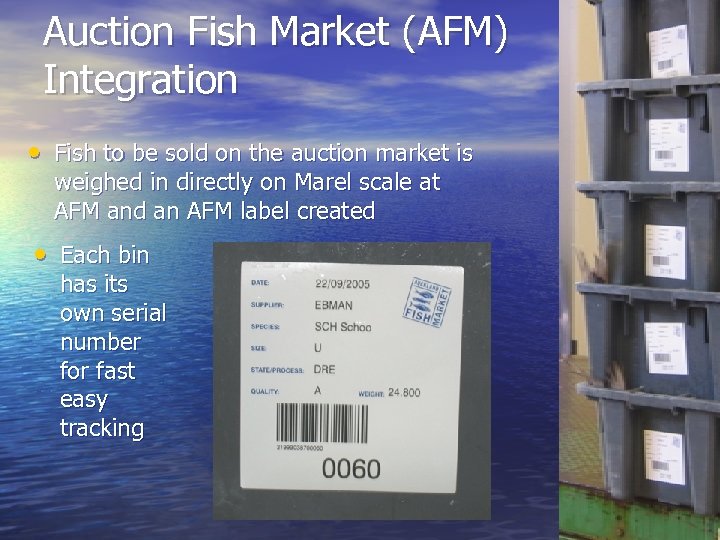 Auction Fish Market (AFM) Integration • Fish to be sold on the auction market