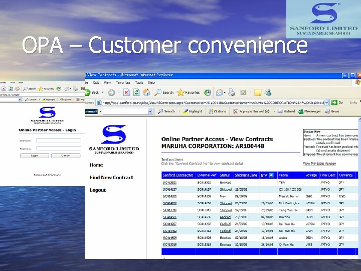 OPA – Customer convenience • On-Line Partner Access enables our • • customers to