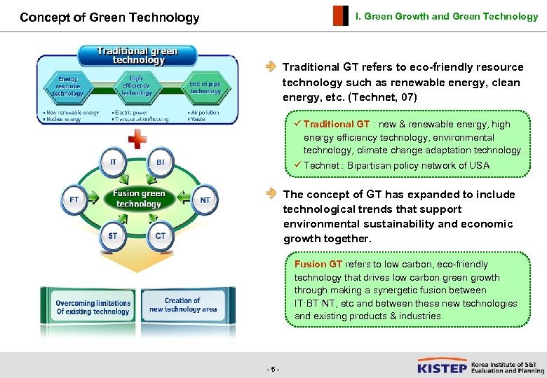 Concept of Green Technology I. Green Growth and Green Technology Traditional GT refers to
