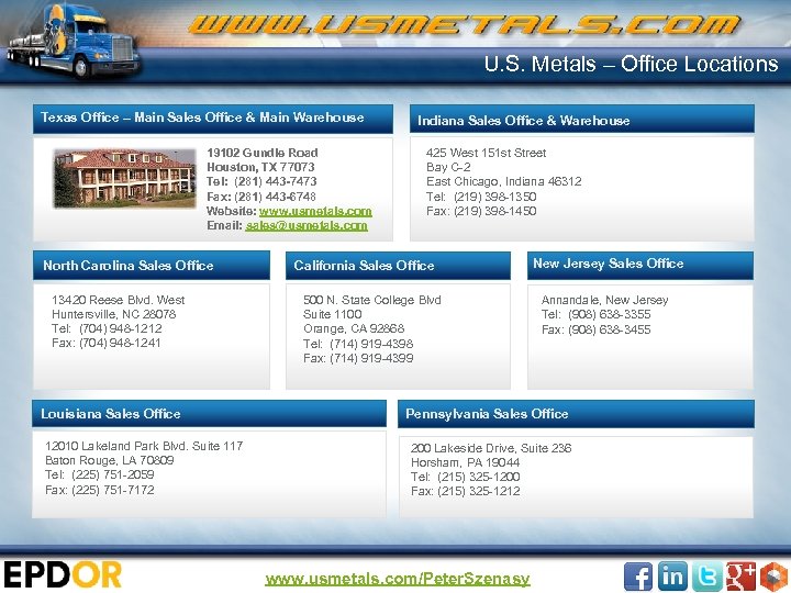 U. S. Metals – Office Locations Texas Office – Main Sales Office & Main