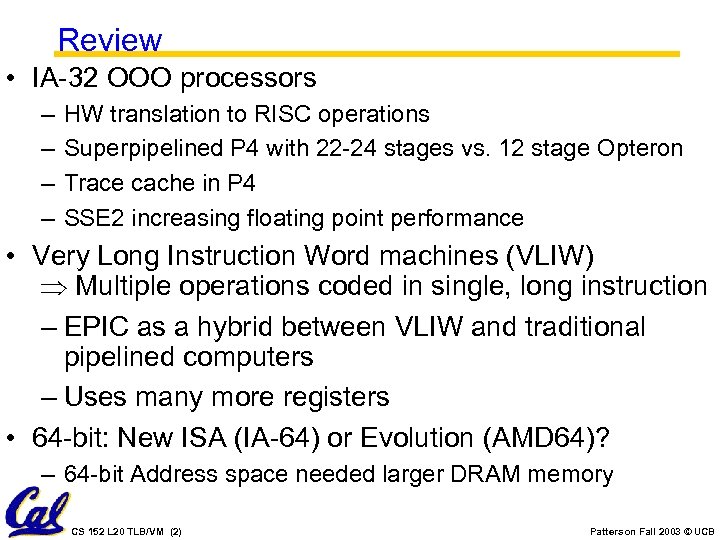 CS 152 Computer Architecture And Engineering Lecture