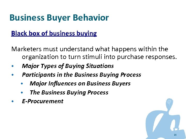 Business Buyer Behavior Black box of business buying Marketers must understand what happens within