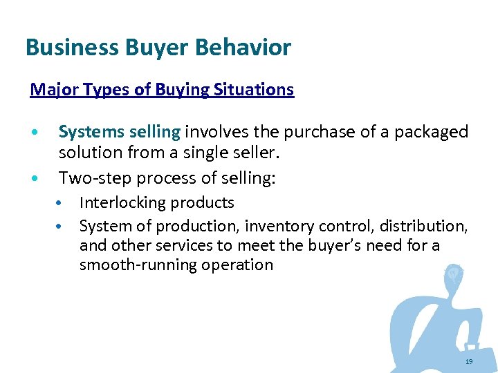 Business Buyer Behavior Major Types of Buying Situations • • Systems selling involves the