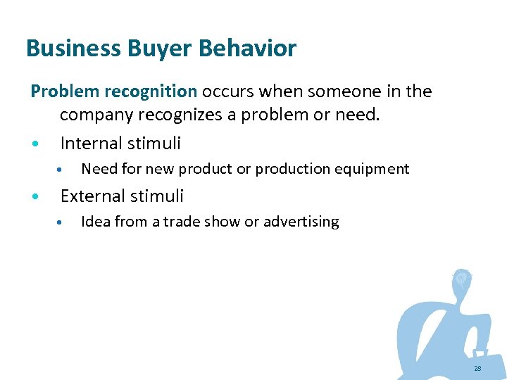 Business Buyer Behavior Problem recognition occurs when someone in the company recognizes a problem