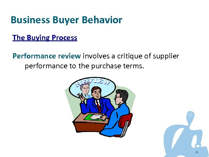 Business Buyer Behavior The Buying Process Performance review involves a critique of supplier performance