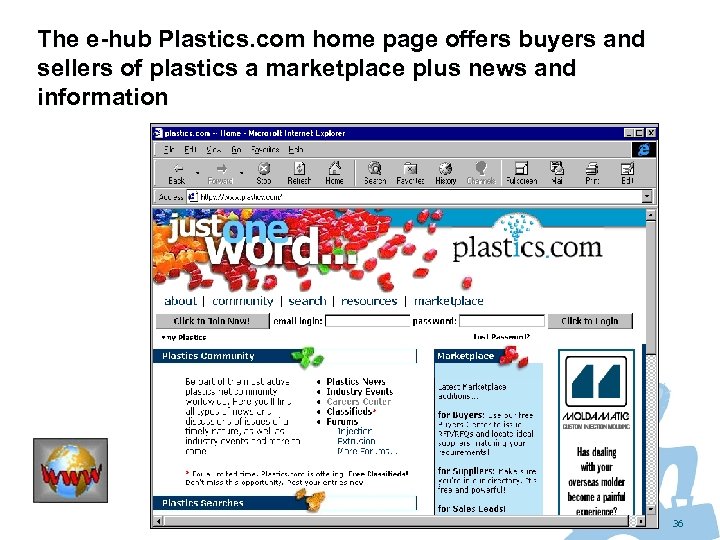 The e-hub Plastics. com home page offers buyers and sellers of plastics a marketplace