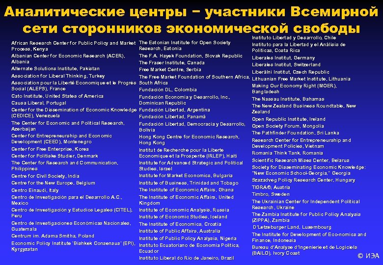 Аналитические центры − участники Всемирной сети сторонников экономической свободы Instituto Libertad y Desarrollo, Chile