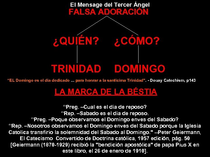El Mensage del Tercer Ángel FALSA ADORACIÓN ¿QUIÉN? ¿CÓMO? TRINIDAD DOMINGO “EL Domingo es