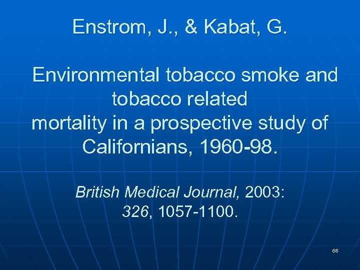 Enstrom, J. , & Kabat, G. Environmental tobacco smoke and tobacco related mortality in