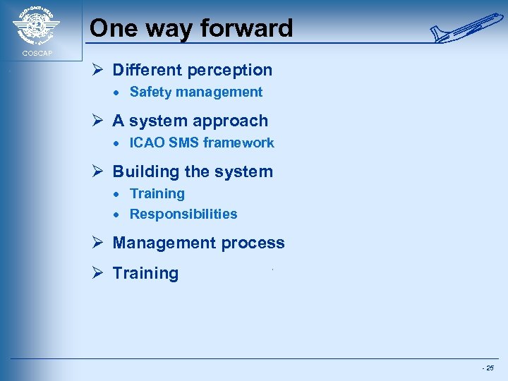 One way forward COSCAP Ø Different perception · Safety management Ø A system approach