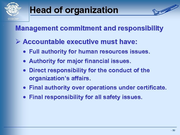 Head of organization COSCAP Management commitment and responsibility Ø Accountable executive must have: ·