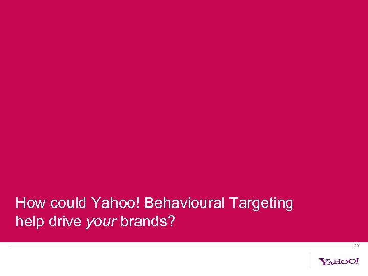 How could Yahoo! Behavioural Targeting help drive your brands? 20 