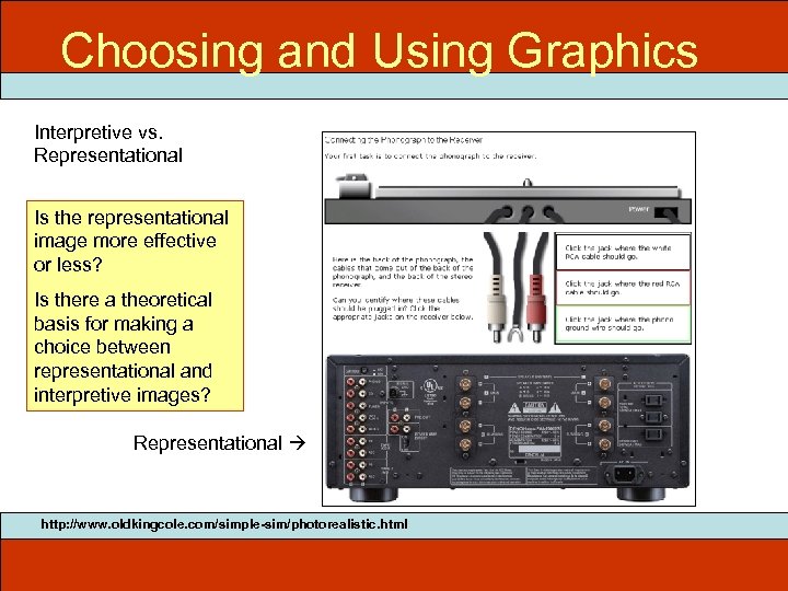 Choosing and Using Graphics Interpretive vs. Representational Is the representational image more effective or