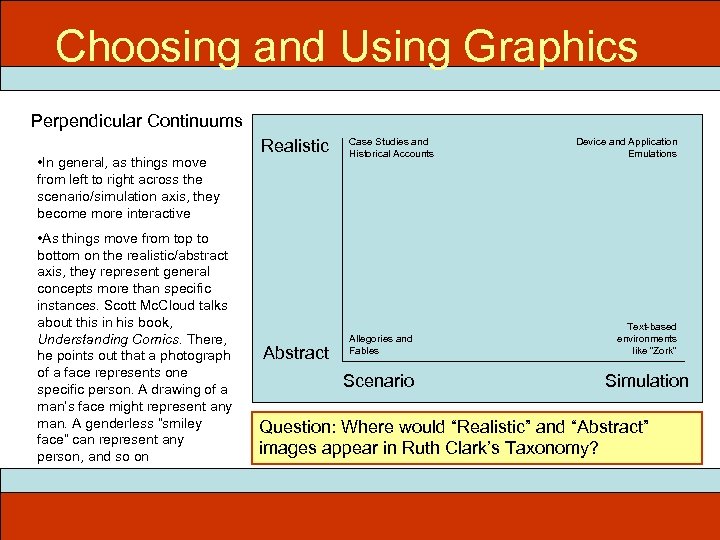 Choosing and Using Graphics Perpendicular Continuums • In general, as things move from left
