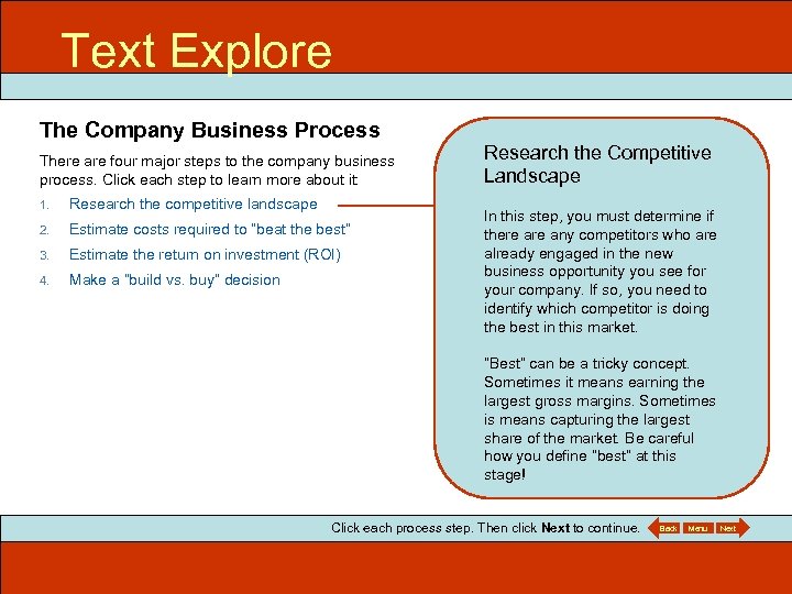 Text Explore ITEC 715 The Company Business Process There are four major steps to