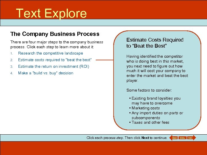 Text Explore ITEC 715 The Company Business Process There are four major steps to