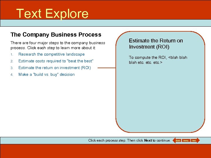 Text Explore ITEC 715 The Company Business Process There are four major steps to