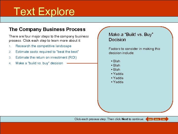 Text Explore ITEC 715 The Company Business Process There are four major steps to