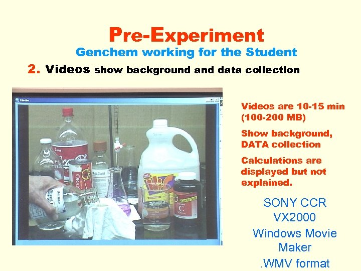 Pre-Experiment Genchem working for the Student 2. Videos show background and data collection Videos