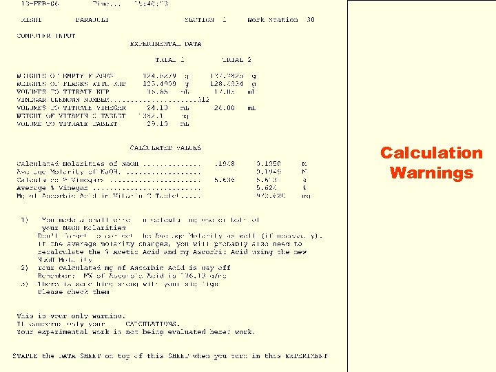 Calculation Warnings 