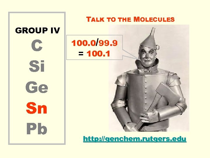 TALK TO THE MOLECULES GROUP IV C Si Ge Sn Pb 100. 0/99. 9