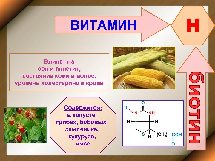 ВИТАМИН Влияет на сон и аппетит, состояние кожи и волос, уровень холестерина в крови