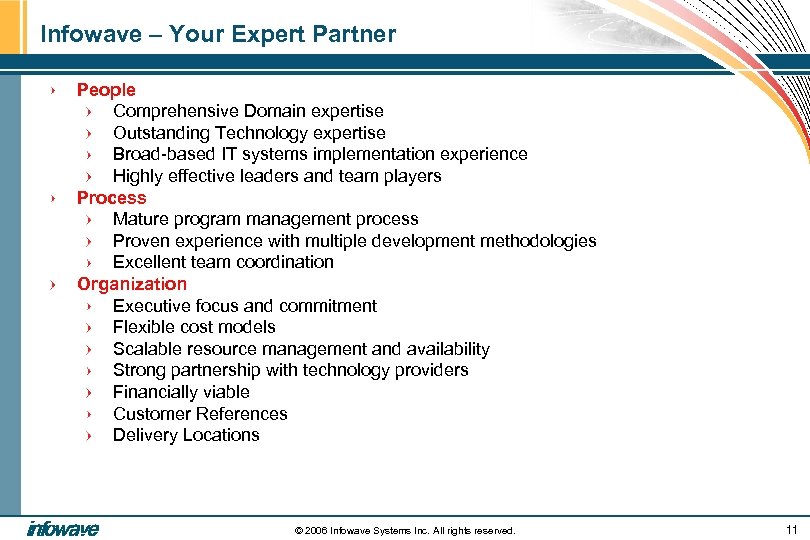 Infowave – Your Expert Partner People Comprehensive Domain expertise Outstanding Technology expertise Broad-based IT