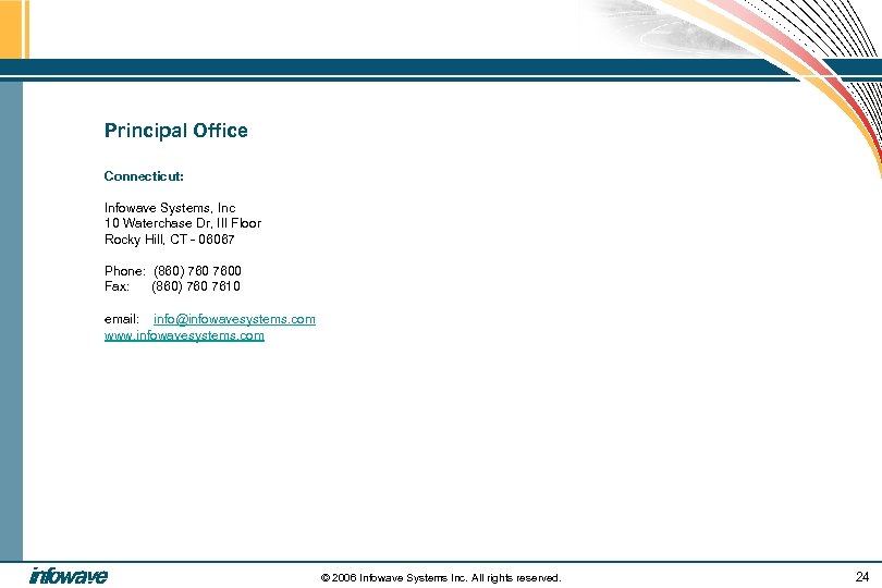 Principal Office Connecticut: Infowave Systems, Inc 10 Waterchase Dr, III Floor Rocky Hill, CT