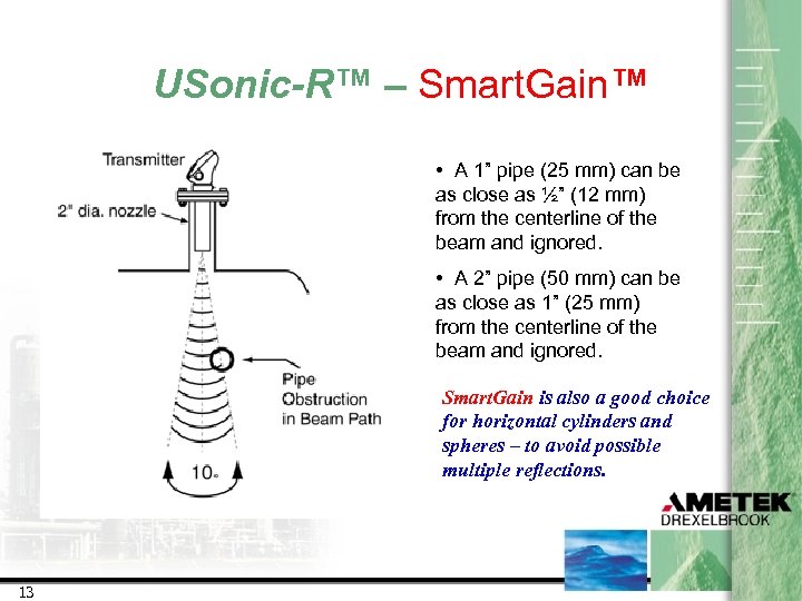 USonic-R™ – Smart. Gain™ • A 1” pipe (25 mm) can be as close
