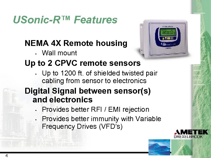 USonic-R™ Features NEMA 4 X Remote housing • Wall mount Up to 2 CPVC