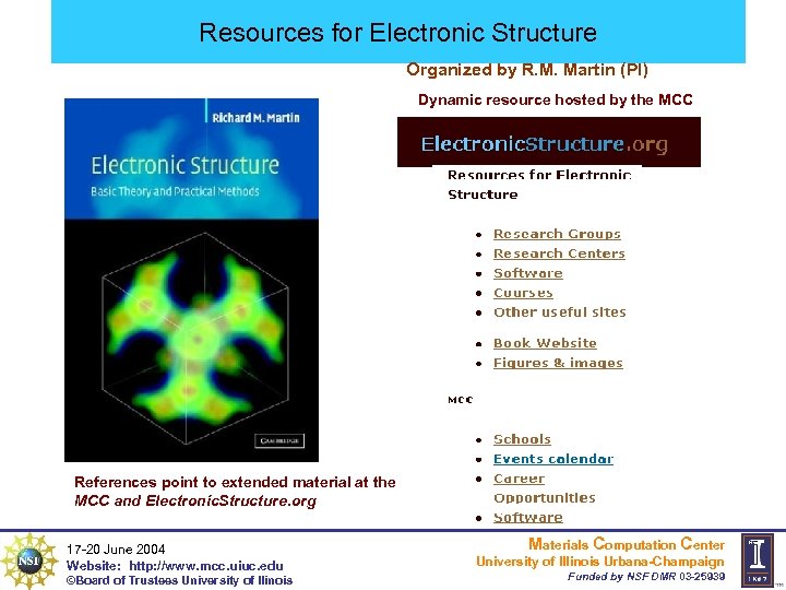 Resources for Electronic Structure Organized by R. M. Martin (PI) Dynamic resource hosted by