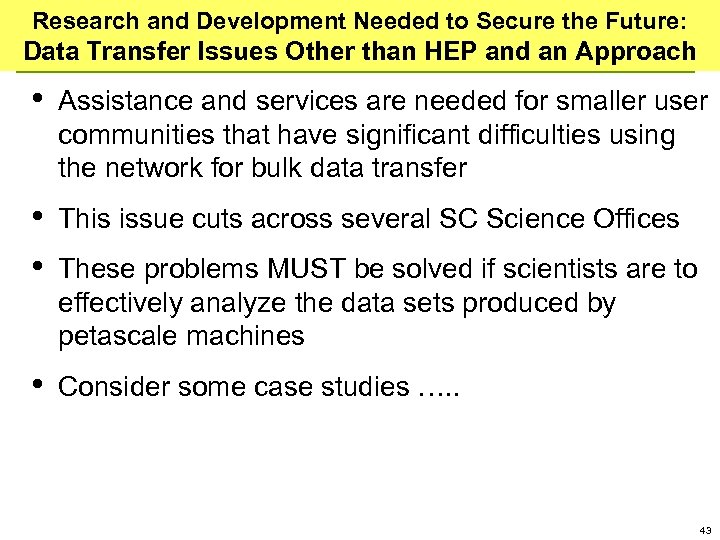 Research and Development Needed to Secure the Future: Data Transfer Issues Other than HEP