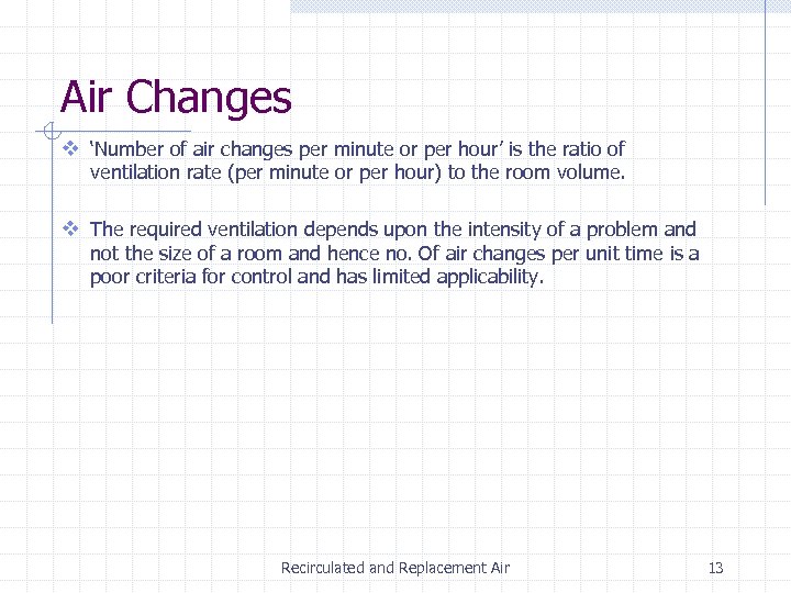 Air Changes v ‘Number of air changes per minute or per hour’ is the