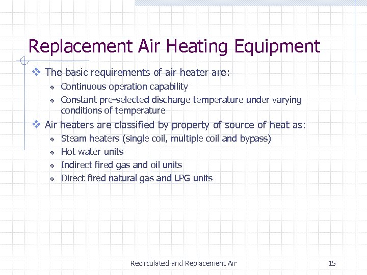 Replacement Air Heating Equipment v The basic requirements of air heater are: v v